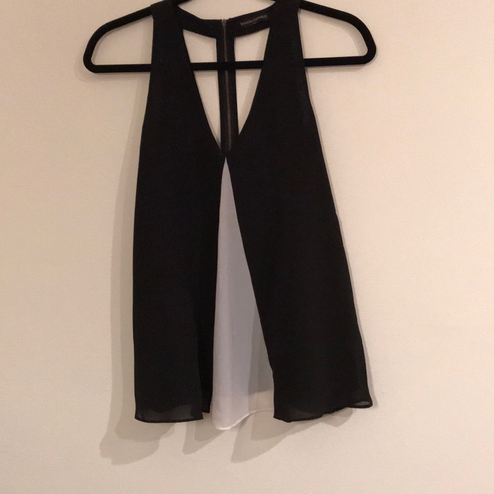 Black and White Dressy Top with Zipper Detail